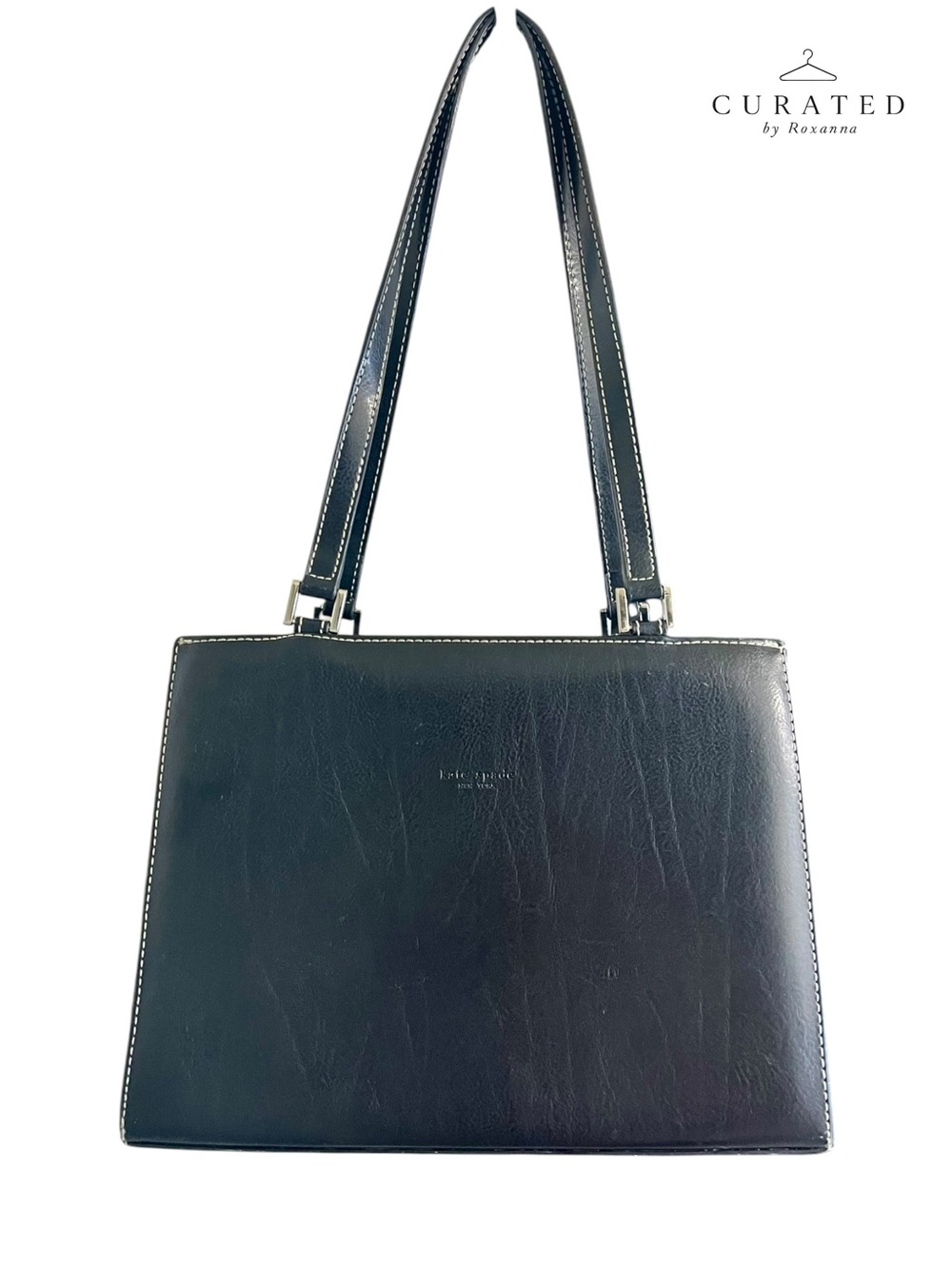 Kate Spade New York Vintage Black Leather Structured Shoulder Tote | Made in USA